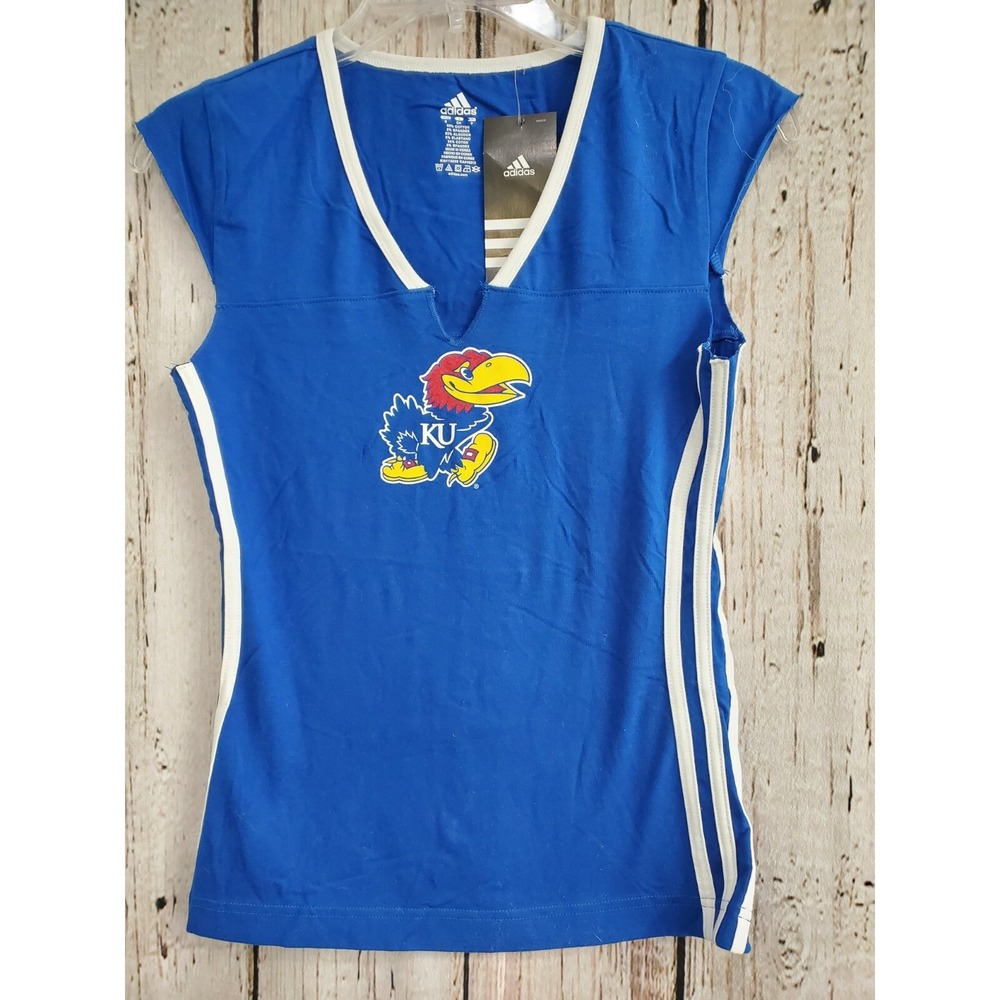 Adidas Women's Small Kansas Jayhawks Short Sleeve T‑Shirt Tee Shirt Top NEW